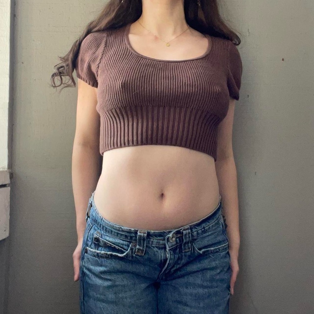 LA Hearts Brown Ribbed Knit Cropped Top